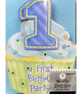 1st Birthday Cupcake Invitations With Envelopes (8ct)