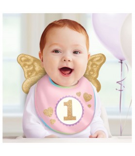 1st Birthday Girl Fabric Bib w/ Wings (1ct)