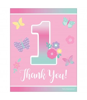 Butterfly Garden 1st Birthday Thank You Postcards W/ Envelopes (8ct)