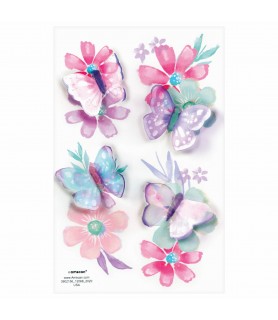 Floral Birthday 'Flutter' 3-D Temporary Tattoos / Favors (4ct)
