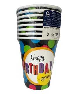 Happy Birthday 'Again' 9oz Paper Cups (8ct)