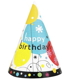 Happy Birthday 'Breezy' Cone Hats (8ct)