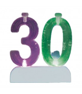 Flashing Number 30 Plastic Cake Decoration With Candles (1ct)