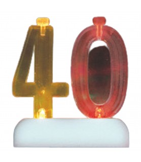 Flashing Number 40 Plastic Cake Decoration With Candles (1ct)