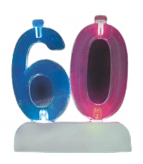 Flashing Number 60 Plastic Cake Decoration With Candles (1ct)