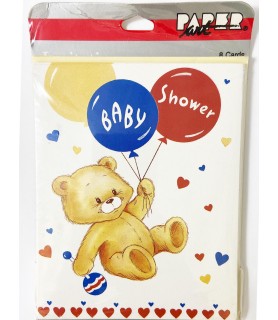 Baby Shower Vintage 'Bear And Balloons' Invitations With Envelopes (8ct)