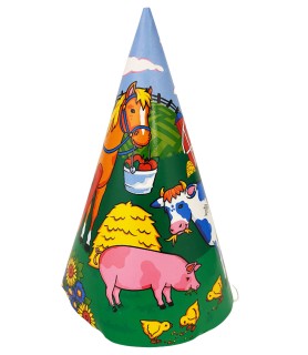 Happy Birthday 'Farm Animals' Paper Cone Hats (8ct)