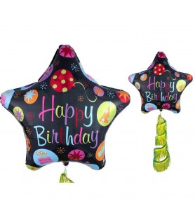 Happy Birthday Foil Mylar Balloon With Coil Tail Shag (1ct)