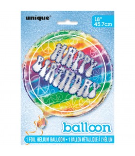 Tie-Dye 'Peace and Flowers' Happy Birthday Foil Mylar Balloon (1ct)