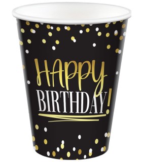 Black & Gold Birthday 9 oz Paper Cups (8ct)