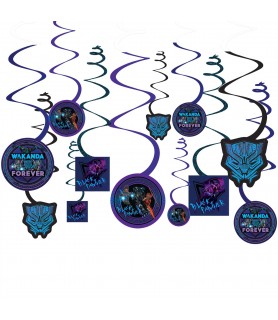 Black Panther 'Wakanda Forever' Paper Hanging Swirl Decorations (12pc)