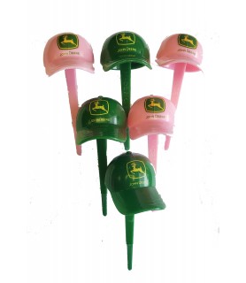 John Deere Pink and Green Hats Cupcake Toppers / Picks (6ct)