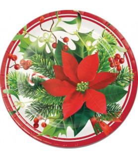 Christmas 'Poinsettia' Large Paper Plates (8ct)