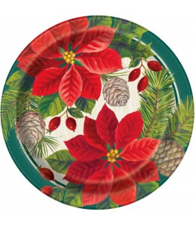 Christmas 'Red and Green Poinsettia' Small Paper Plates (8ct)