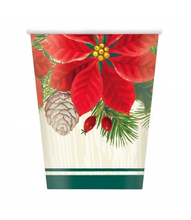 Christmas 'Red and Green Poinsettia' 9oz Paper Cups (8ct)