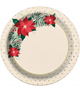 Christmas 'Red and Gold Poinsettia' Foil Small Paper Plates (8ct)