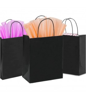 Glossy Black Large Paper Gift Bag With Handles (1ct)