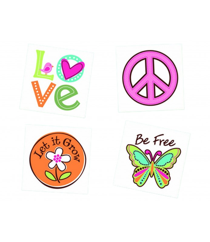 Amazon.com : CHARLENT Hippie Temporary Tattoos for Kids - 79 PCS Groovy 70s  Flower Power Peace and Love Tattoos for Boys Girls Birthday Party Supplies  : Beauty & Personal Care