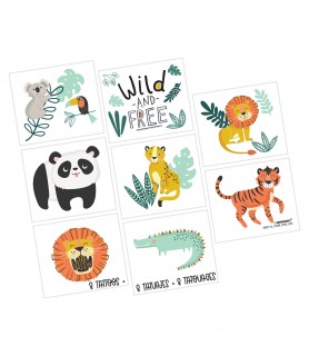Jungle Party 'Get Wild' Temporary Tattoos / Favors (1 sheet)