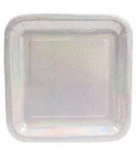 Silver Square Small Prismatic Paper Plates (8ct)