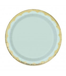 Scalloped Gold & Light Blue Large Paper Plates (8ct)