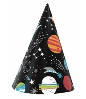 Happy Birthday 'Outer Space' Cone Hat (8ct)