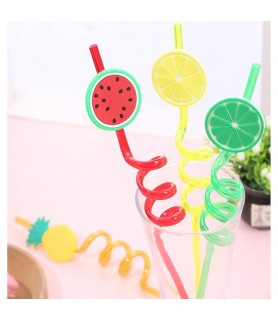 Fun Fruit Plastic Squiggle Straws / Favors (4ct)