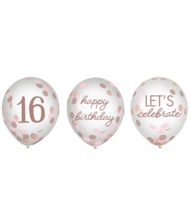 Sweet 16 Confetti-Filled Latex Balloons (6ct)