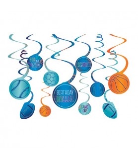 Happy Birthday 'Birthday Baller' Hanging Swirl Decorations (12 pcs)