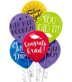 Graduation Brightly Colored Latex Balloons (12ct)