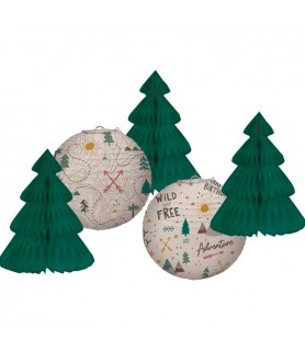 Happy Birthday 'Wilderness' Hanging Paper Lanterns and Honeycomb Trees (5pc)