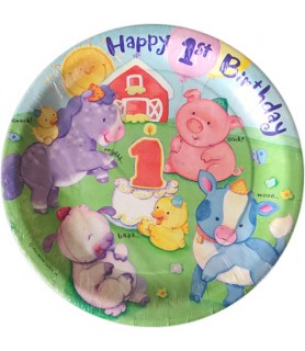 1st Birthday 'Little Farm Animals' Small Paper Plates (8ct)