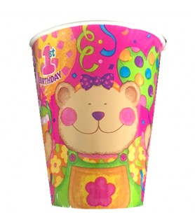 1st Birthday Baby Bear Pink 9oz Paper Cups (8ct)