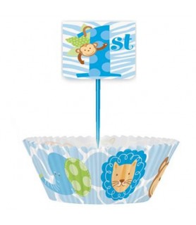 1st Birthday 'Blue Safari' Cupcake Kit for 24 (48pc)