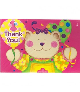 1st Birthday Baby Bear Pink Thank You Notes w/ Envelopes (8ct)