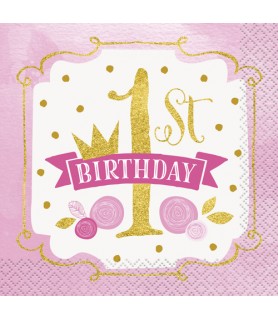 1st Birthday 'Pink and Gold' Small Napkins (16ct)