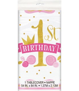 1st Birthday 'Pink and Gold' Plastic Table Cover (1ct)