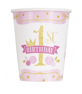 1st Birthday 'Pink and Gold' 9oz Paper Cups (8ct)