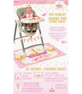1st Birthday 'Pink and Gold' High Chair Decorating Kit (4pc)