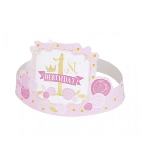 1st Birthday 'Pink and Gold' Paper Hats (6ct)