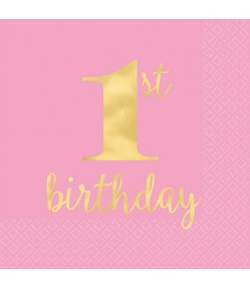 1st Birthday 'Pink and Gold' Premium Lunch Napkins (16ct)