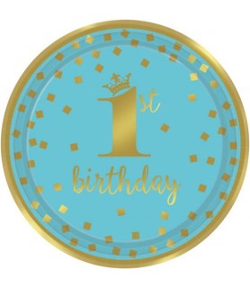 1st Birthday 'Blue and Gold' Large Paper Plates (8ct)