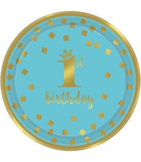 1st Birthday 'Blue and Gold' Small Paper Plates (8ct)