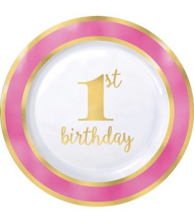 1st Birthday 'Pink and Gold' Small Plastic Plates (10ct)