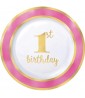 1st Birthday 'Pink and Gold' Extra Large Plastic Plates (10ct)