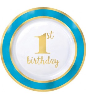 1st Birthday 'Blue and Gold' Extra Large Plastic Plates (10ct)