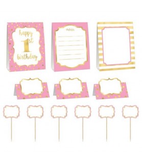 1st Birthday 'Pink and Gold' Buffet Decorating Kit (12pc)