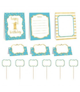 1st Birthday Boy 'Blue and Gold' Buffet Decorating Kit (12pc)