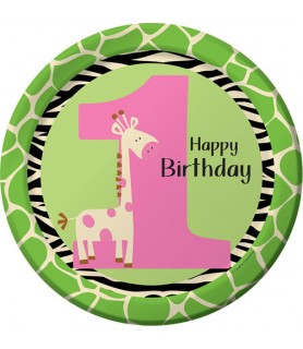 1st Birthday 'Wild at One' Giraffe Print Large Paper Plates (8ct)
