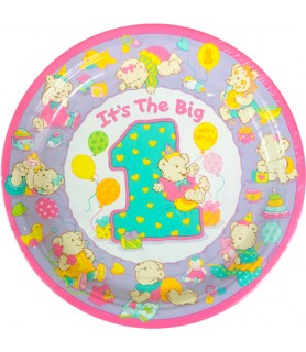 1st Birthday 'It's the Big 1' Teddy Bear Girl Large Paper Plates (8ct)